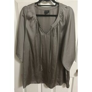 5/$35 Nicole by Nicole Miller Womens Batwing V Neck Blouse Pewter Gray Size XL